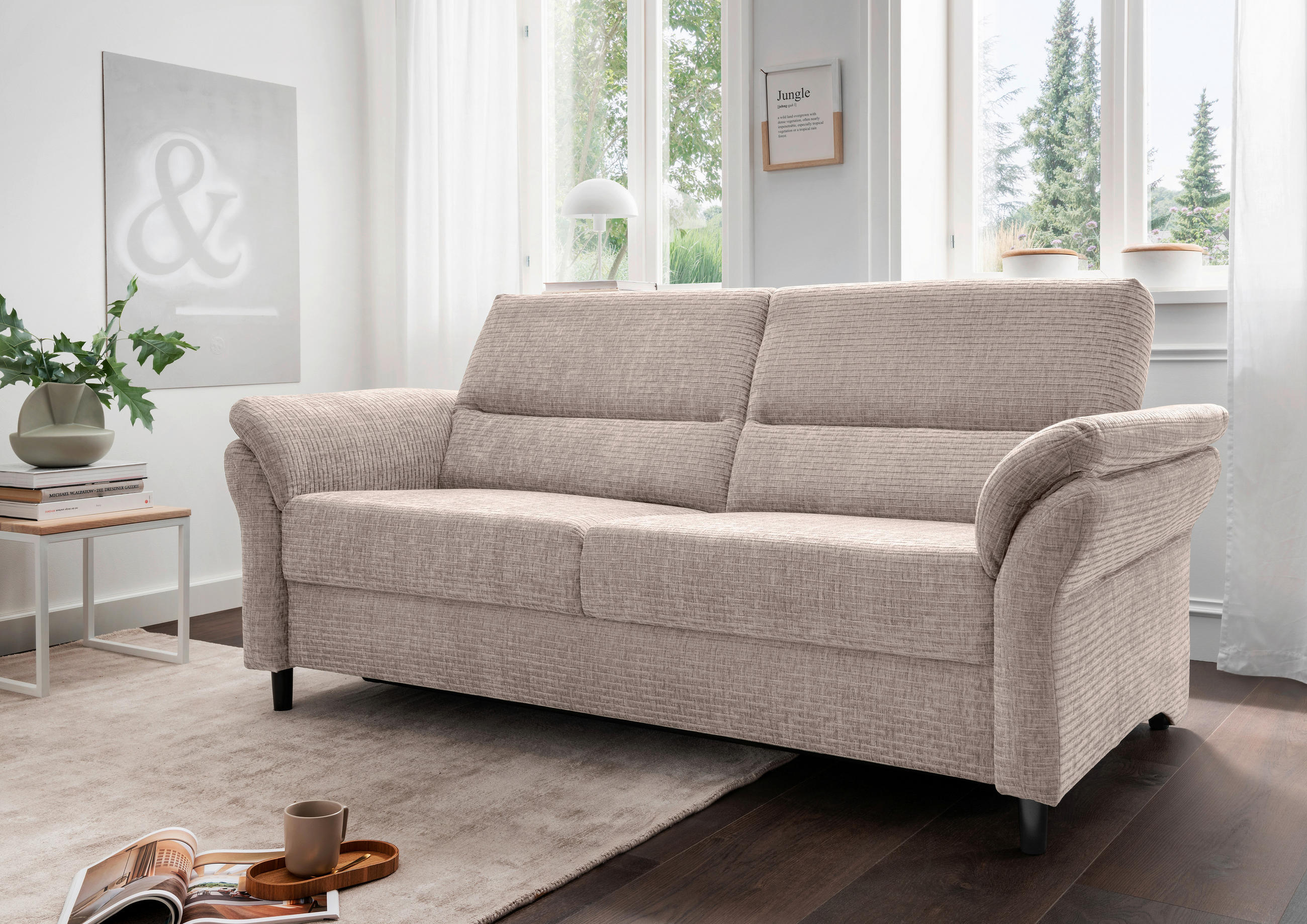 3-SITZER-SOFA Mikrofaser Beige  - Beige/Schwarz, MODERN, Holz/Textil (192/90/89cm) - Livetastic