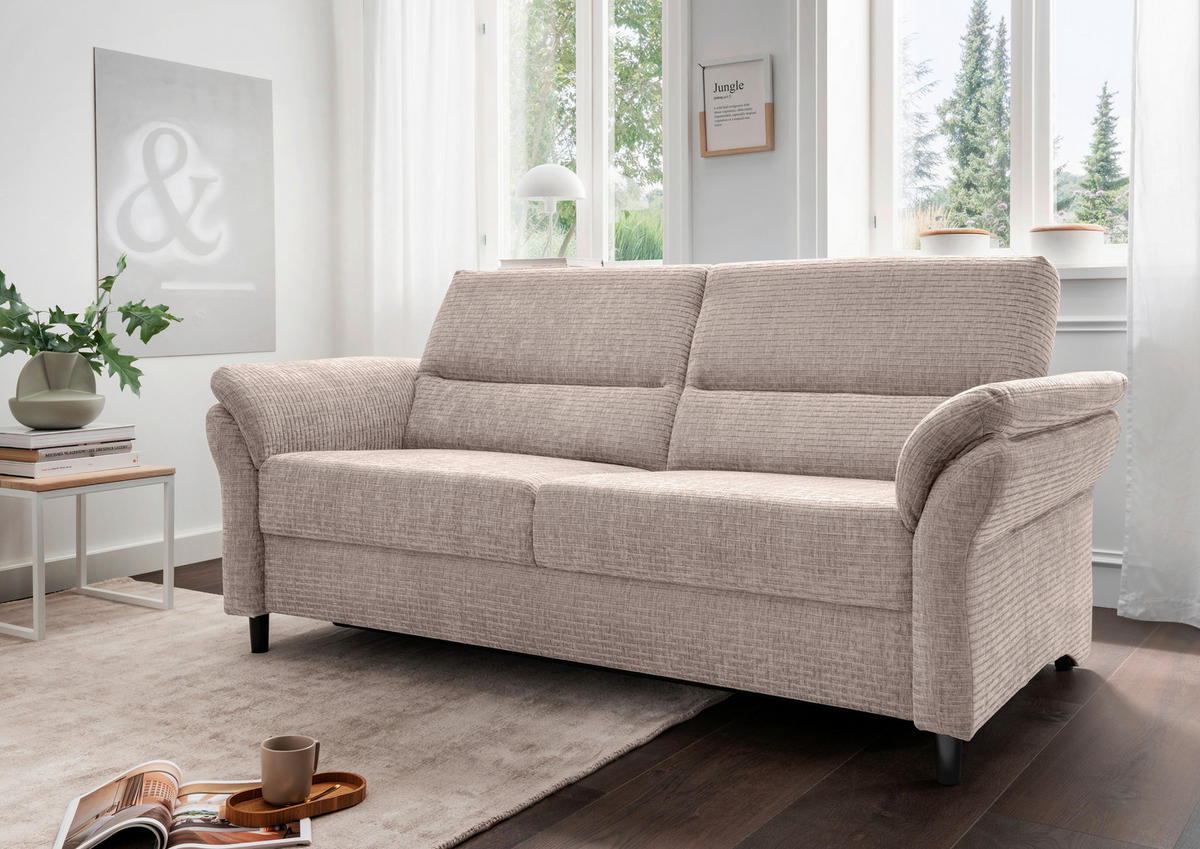 3-SITZER-SOFA in Mikrofaser Beige  - Beige/Schwarz, Modern, Holz/Textil (192/90/89cm) - Livetastic