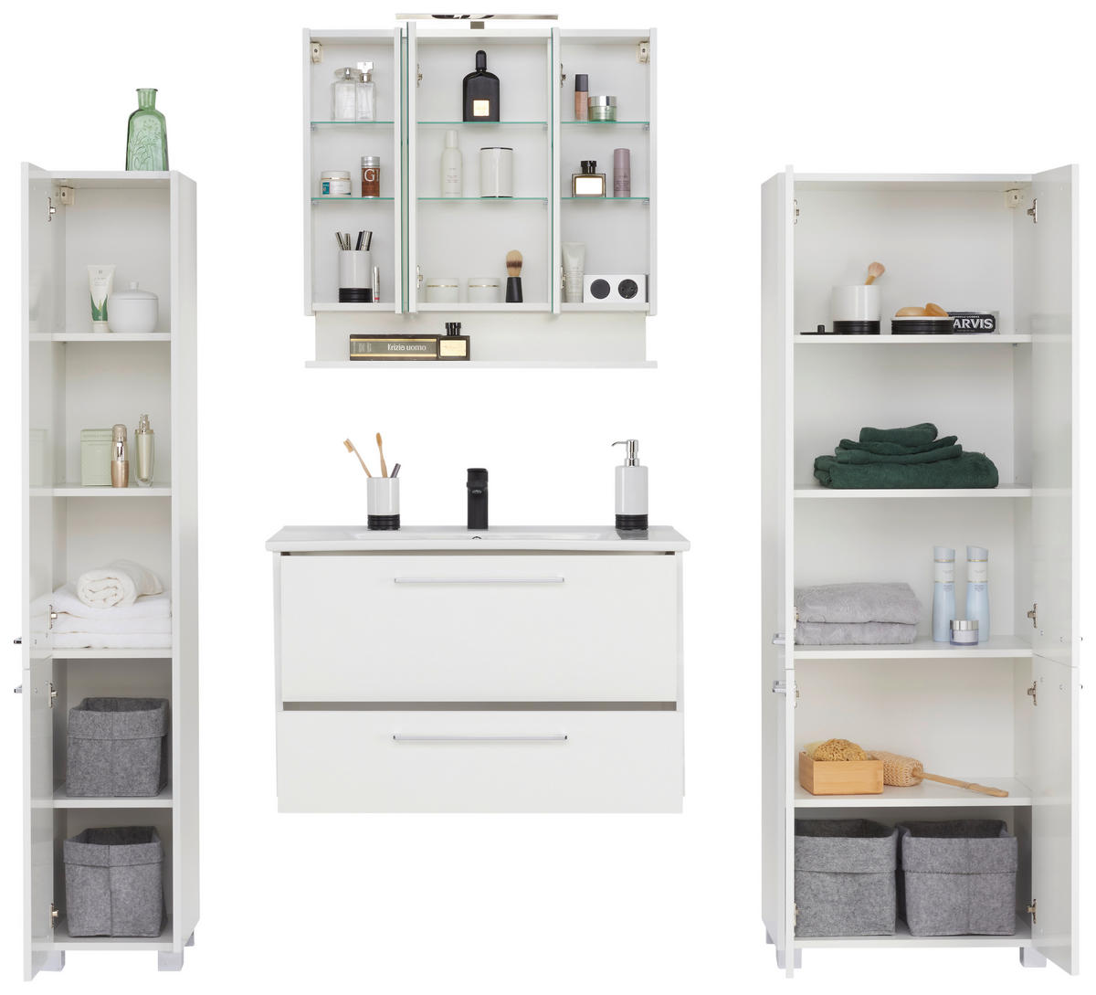 HOCHSCHRANK 56,9/164,5/33 cm  - Chromfarben/Weiß, KONVENTIONELL, Holzwerkstoff/Metall (56,9/164,5/33cm) - Stylife
