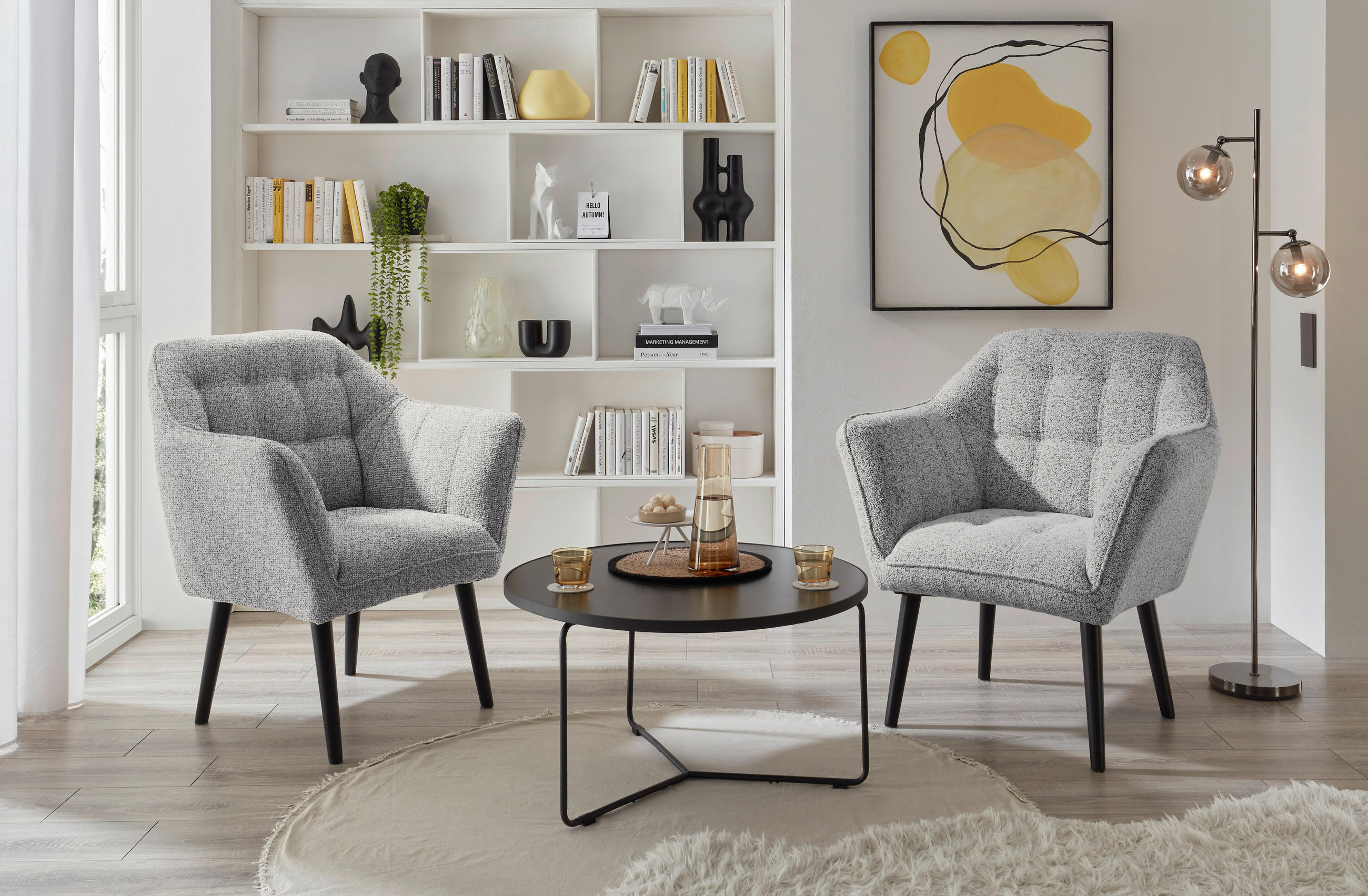FÅTÖLJ i textil ljusgrå  - ljusgrå/svart, Klassisk, trä/textil (84/87/70cm) - MID.YOU