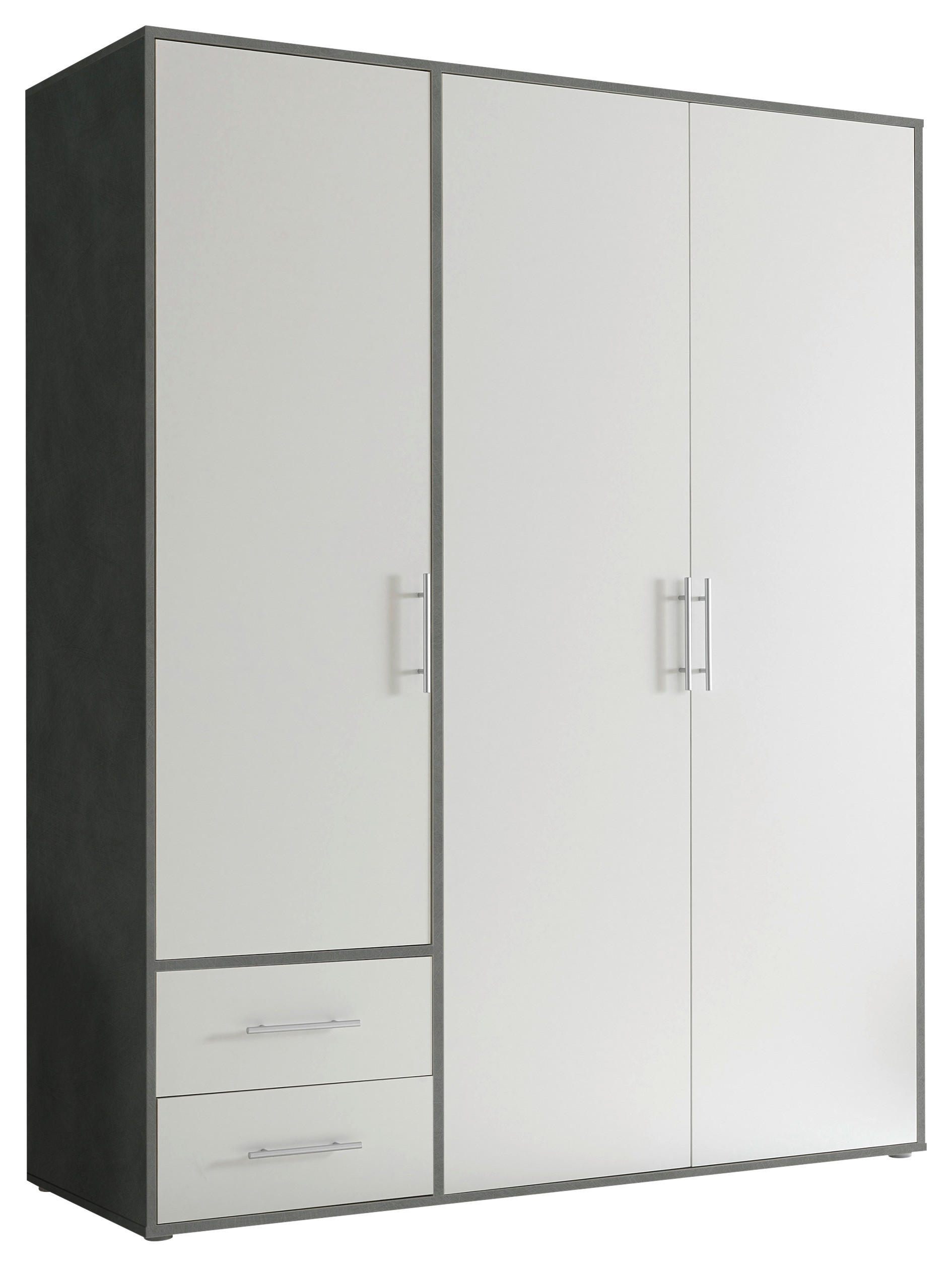 DULAP CU UȘI ROTATIVE gri, alb  - alb/culoare aluminiu, Konventionell, plastic/material pe bază de lemn (155/195/60cm) - Carryhome