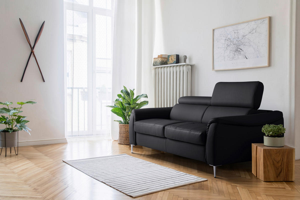 SCHLAFSOFA in Textil, Leder Schwarz  - Schwarz, Design, Leder/Textil (203/77-98/103cm) - MID.YOU