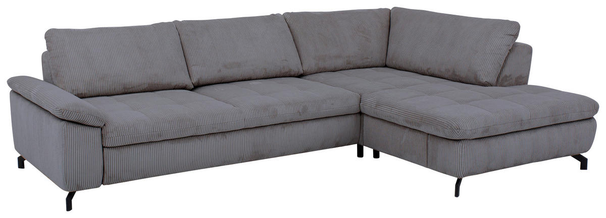 ECKSOFA in Cord, Velours Anthrazit  - Anthrazit/Schwarz, Design, Textil/Metall (291/197cm) - Beldomo Style