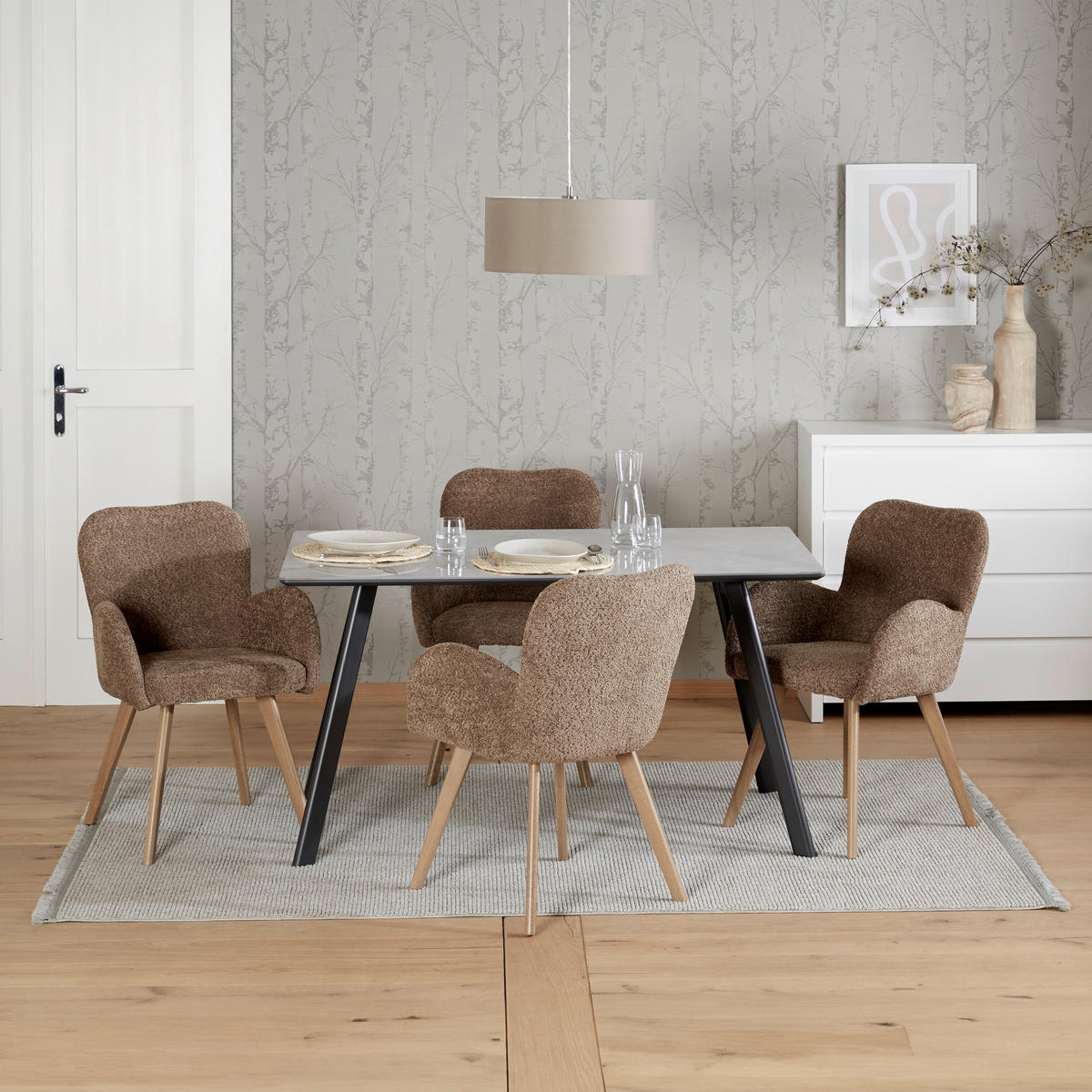 ARMLEHNSTUHL  inklusive Armlehnen Bouclé, Teddystoff  - Eichefarben/Braun, MODERN, Holz/Textil (57/85/63cm) - MID.YOU