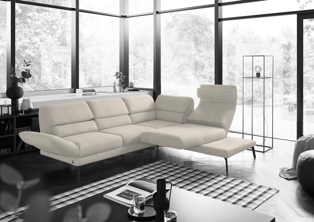 ECKSOFA in Flachgewebe Naturfarben, Beige  - Beige/Schwarz, Design, Textil/Metall (256-363/212-253cm) - Dieter Knoll