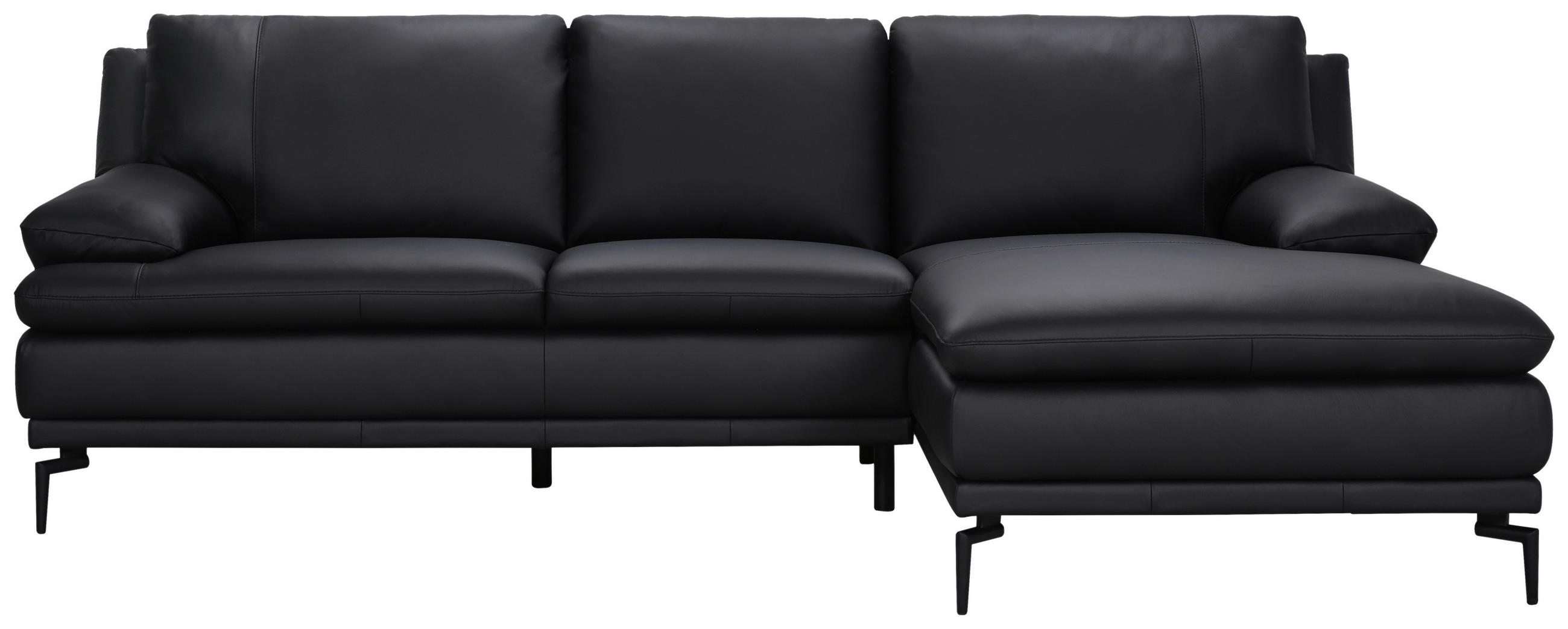 ECKSOFA Schwarz Echtleder  - Schwarz, Design, Leder (248/158cm) - MID.YOU