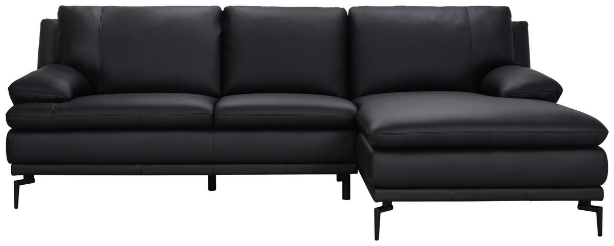 ECKSOFA Schwarz Echtleder  - Schwarz, Design, Leder (248/158cm) - MID.YOU