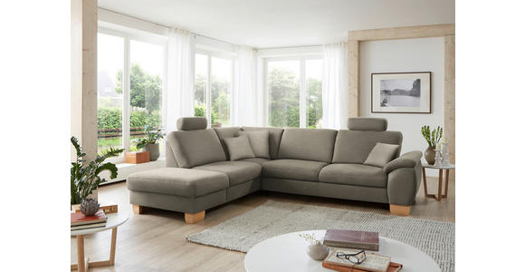 ECKSOFA in Mikrofaser Hellgrau  - Wildeiche/Beige, KONVENTIONELL, Holz/Textil (236/286cm) - Voleo