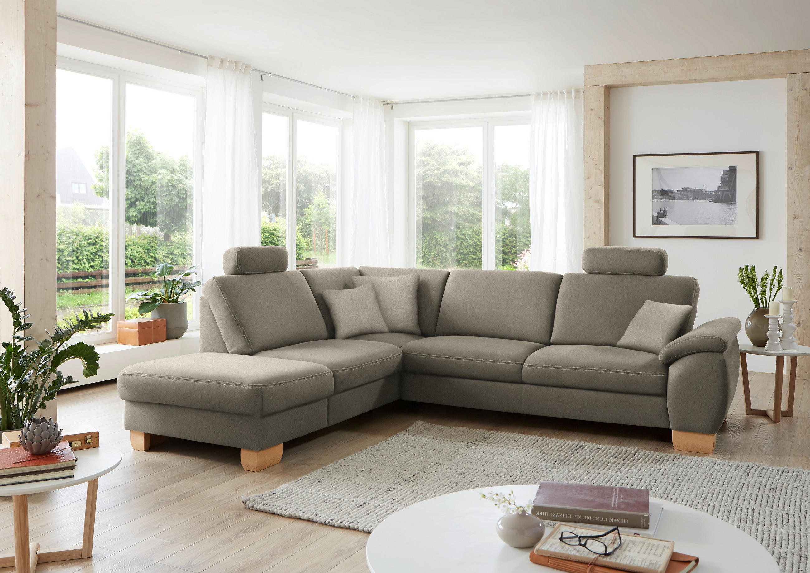 ECKSOFA in Mikrofaser Hellgrau  - Wildeiche/Beige, Konventionell, Holz/Textil (236/286cm) - Voleo