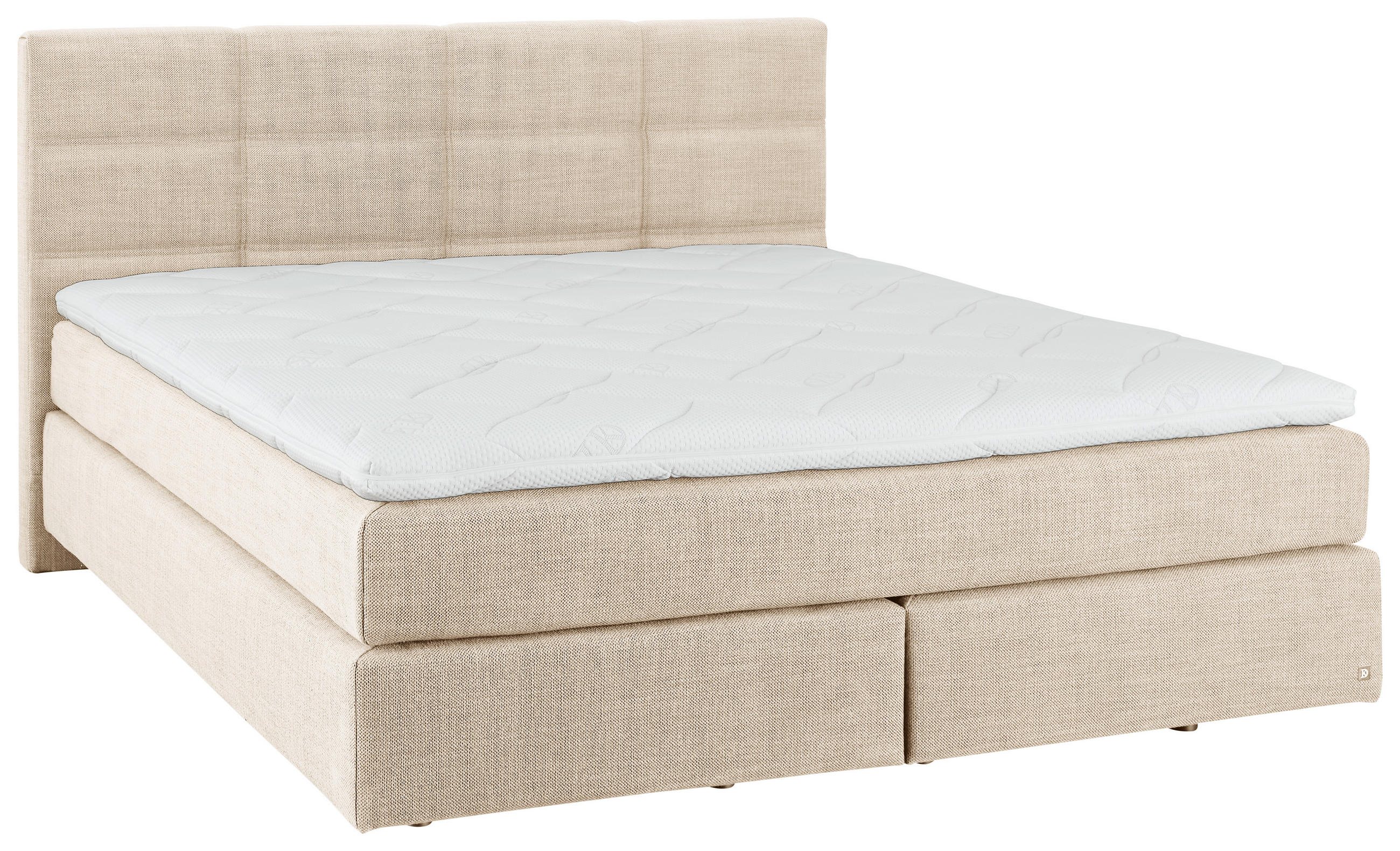 BOXSPRINGBETT 180/200 cm,  in Creme, Topper, Matratzen, unterschiedliche Matratzenhärtegrade je Bettseite, H3 + H4 = fest + sehr fest  - Creme/Schwarz, Design, Kunststoff/Textil (180/200cm) - Dieter Knoll