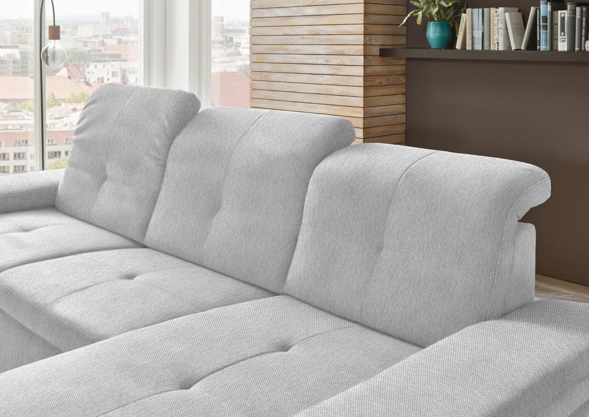 ECKSOFA in Flachgewebe Ecru  297/174 cm  - Ecru/Schwarz, Design, Textil/Metall (297/174cm) - Beldomo Style