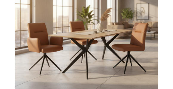 ARMLEHNSTUHL  Sitzfläche 360° drehbar, automatische Rückholfunktion  Echtleder  - Cognac/Schwarz, Trend, Leder/Metall (63/89/62cm) - Novel