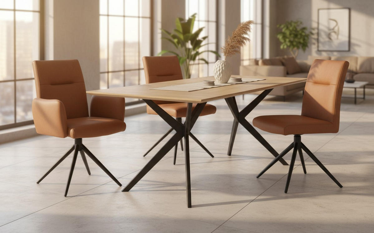 ARMLEHNSTUHL  Sitzfläche 360° drehbar, automatische Rückholfunktion  Echtleder  - Cognac/Schwarz, Trend, Leder/Metall (63/89/62cm) - Novel