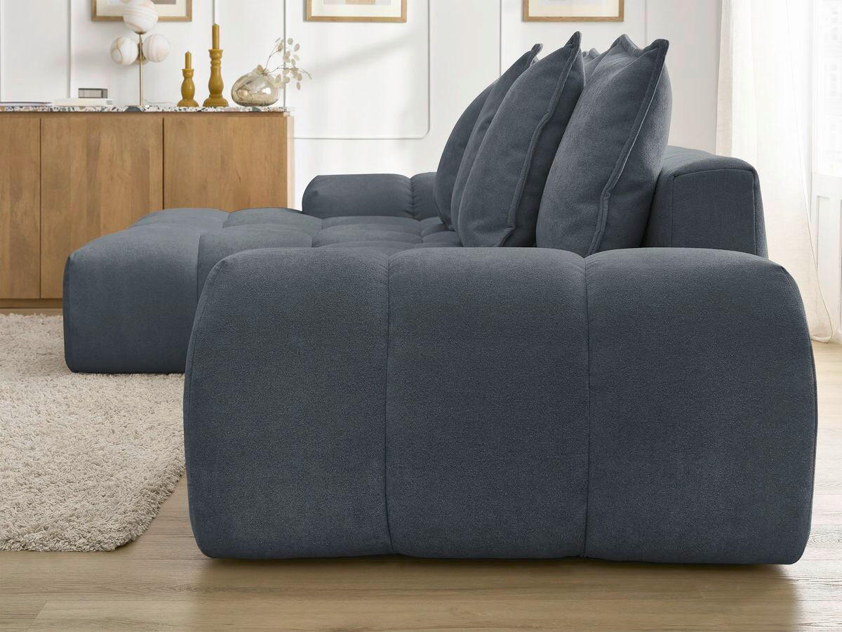 ECKSCHLAFSOFA EVEREST  mit Rücken echt, Armteil links, Armteil rechts Struktur Dunkelblau  - Schwarz/Dunkelblau, MODERN, Kunststoff/Textil (180/318cm) - Livetastic