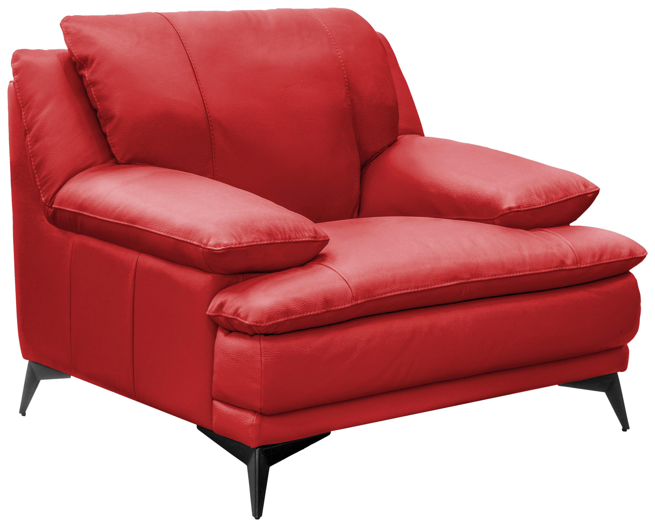 SESSEL in Echtleder Rot  - Rot/Schwarz, Design, Leder/Metall (115/92/98cm) - Novel