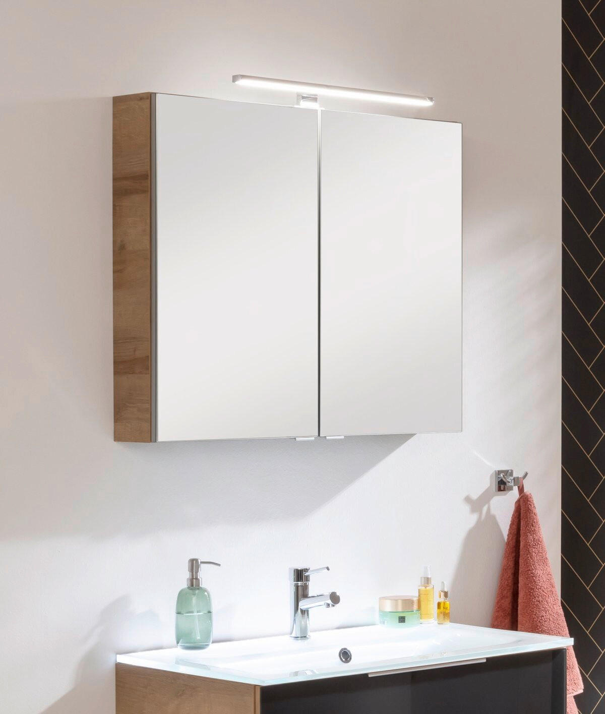 SPIEGELSCHRANK 80/68/15,8 cm  - Eichefarben/Silberfarben, Basics, Glas/Holzwerkstoff (80/68/15,8cm) - MID.YOU