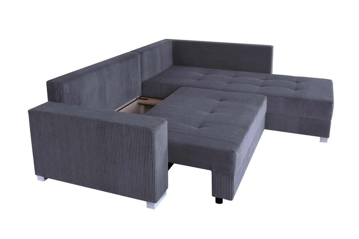 ECKSOFA Dunkelgrau Cord  - Chromfarben/Dunkelgrau, Design, Kunststoff/Textil (260/218cm) - P & B