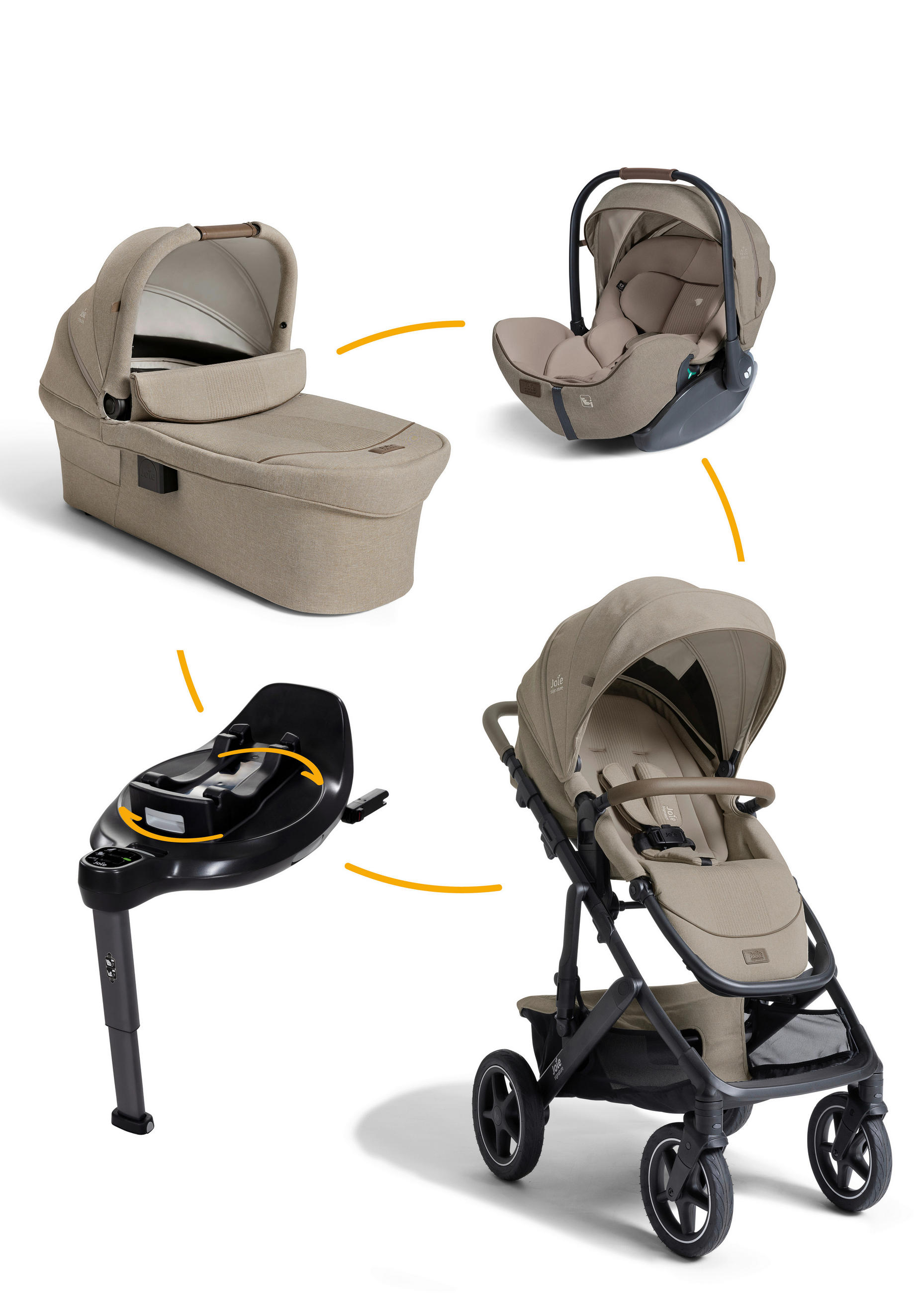 KINDERWAGENSET Vinca 4in1 inkl. i-Level Pro und i-Base Encore  - Greige/Schwarz, Basics, Metall (65/109/97cm) - JOIE SIGNATURE