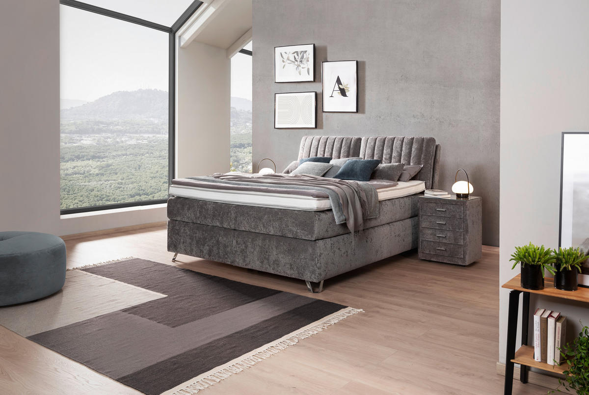 BOXSPRINGBETT 180/200 cm  in Grau  - Silberfarben/Grau, Konventionell, Textil (180/200cm) - Ambiente