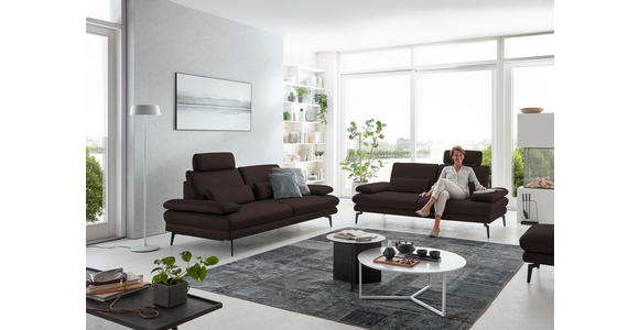 2,5-SITZER  in Echtleder Braun   - Schwarz/Braun, Design, Leder/Metall (196/86/104cm) - Dieter Knoll