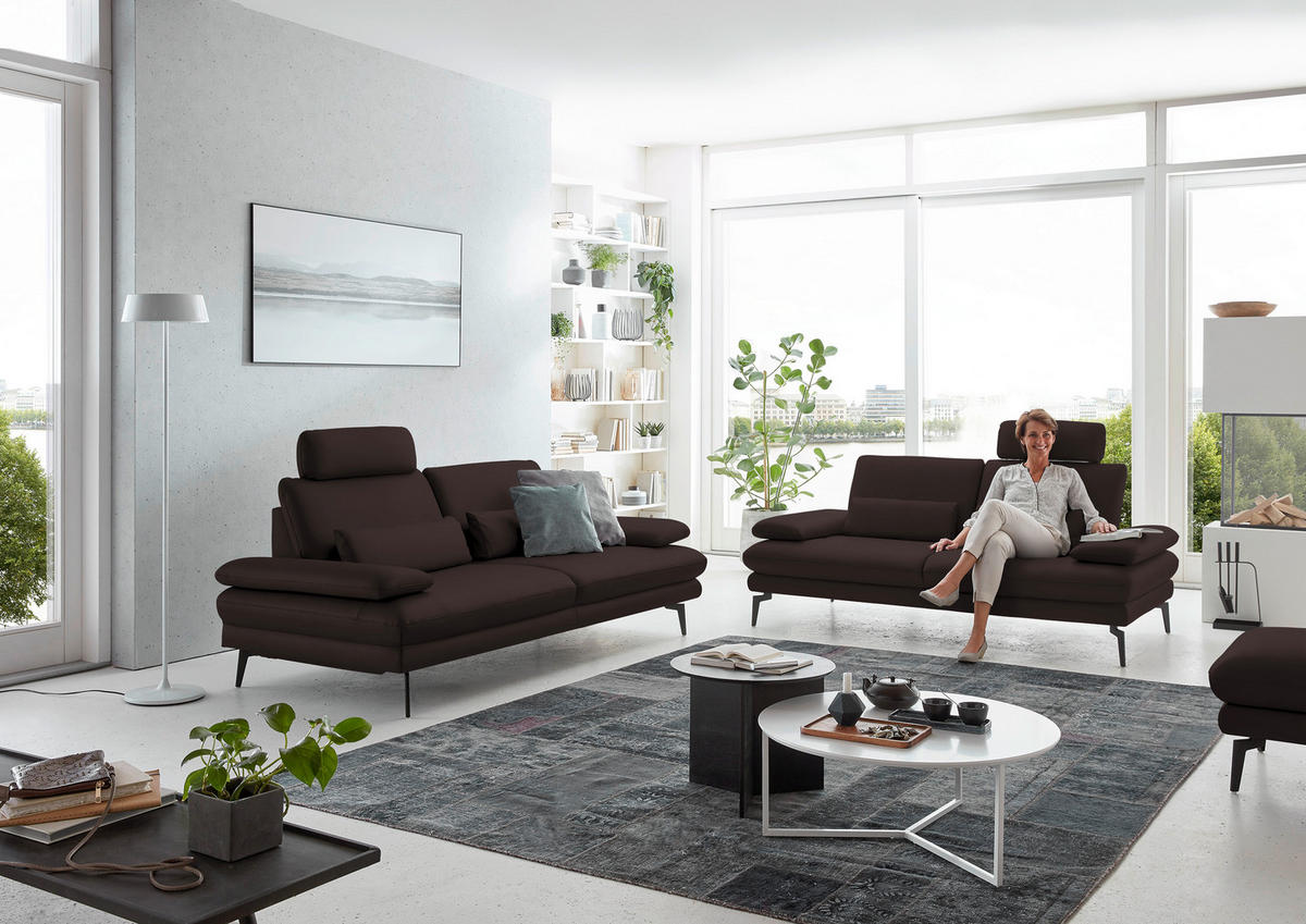 2,5-SITZER in Leder Braun  - Schwarz/Braun, Design, Leder/Metall (196/86/104cm) - Dieter Knoll