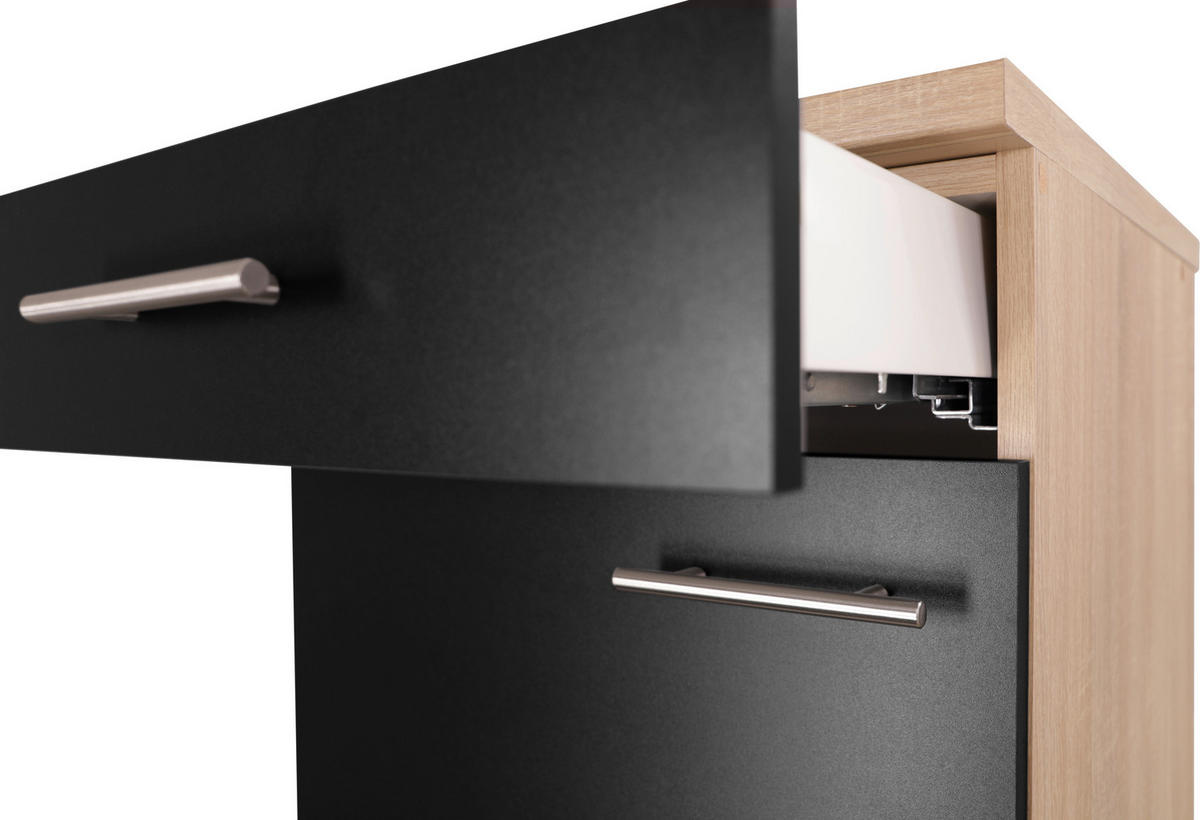 KÜCHENUNTERSCHRANK 50/84,8/60 cm  in Schwarz, Eichefarben  - Eichefarben/Silberfarben, Basics, Holzwerkstoff/Metall (50/84,8/60cm) - Respekta