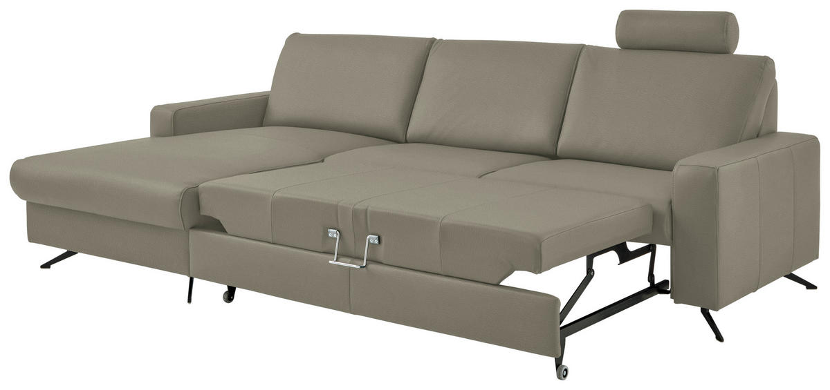 ECKSOFA Beldomo premium in Echtleder Platinfarben  165/267 cm  - Platinfarben/Schwarz, Design, Leder/Metall (165/267cm) - Beldomo Premium