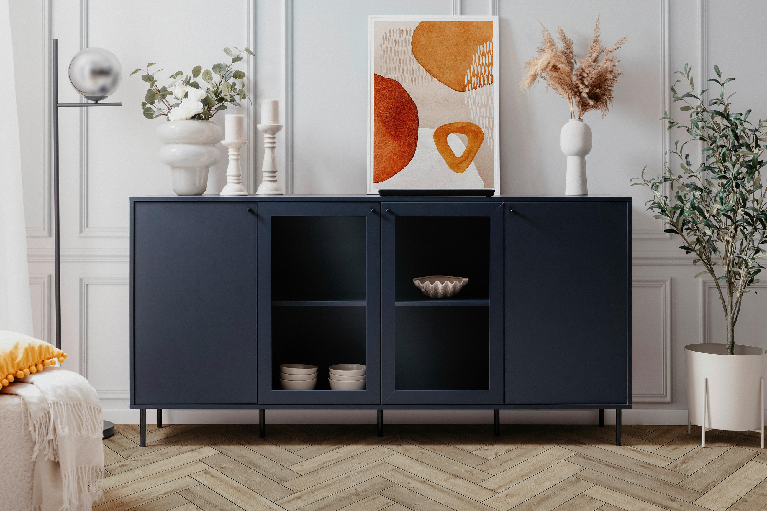 SIDEBOARD  in 180/90/40 cm  - Blau/Schwarz, Design, Glas/Holzwerkstoff (180/90/40cm) - MID.YOU
