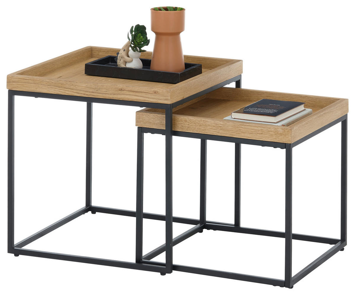SET STOČIĆA ZA KAFU  crna, boja hrasta  - boja hrasta/crna, Dizajnerski, drvo/metal (50/50/50cm) - Novel