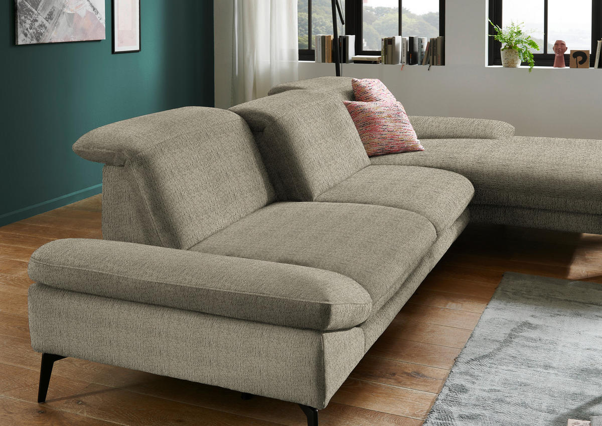 ECKSOFA in Chenille Olivgrün  - Schwarz/Olivgrün, Design, Textil/Metall (319/188cm) - Beldomo System