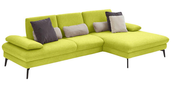 ECKSOFA in Chenille, Mikrofaser Limette 299/157 cm - Limette/Schwarz, Design, Textil/Metall (299/157cm) - Dieter Knoll