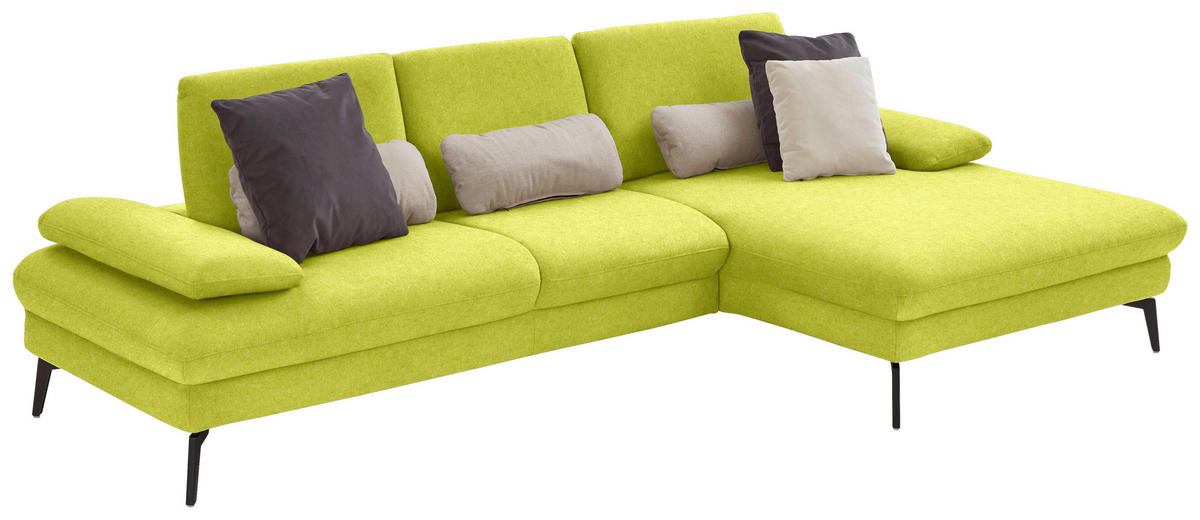 ECKSOFA in Chenille, Mikrofaser Limette  - Limette/Schwarz, Design, Textil/Metall (299/157cm) - Dieter Knoll