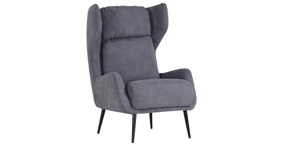 OHRENSESSEL in Flachgewebe Dunkelgrau  - Dunkelgrau/Schwarz, KONVENTIONELL, Textil/Metall (75/111/83cm) - Carryhome