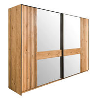 ŠATNÍ SKŘÍŇ SE ZRCADLEM, dub, barvy dubu, 296/214/67 cm - černá/barvy dubu, Lifestyle, kov/dřevo (296/214/67cm) - Linea Natura