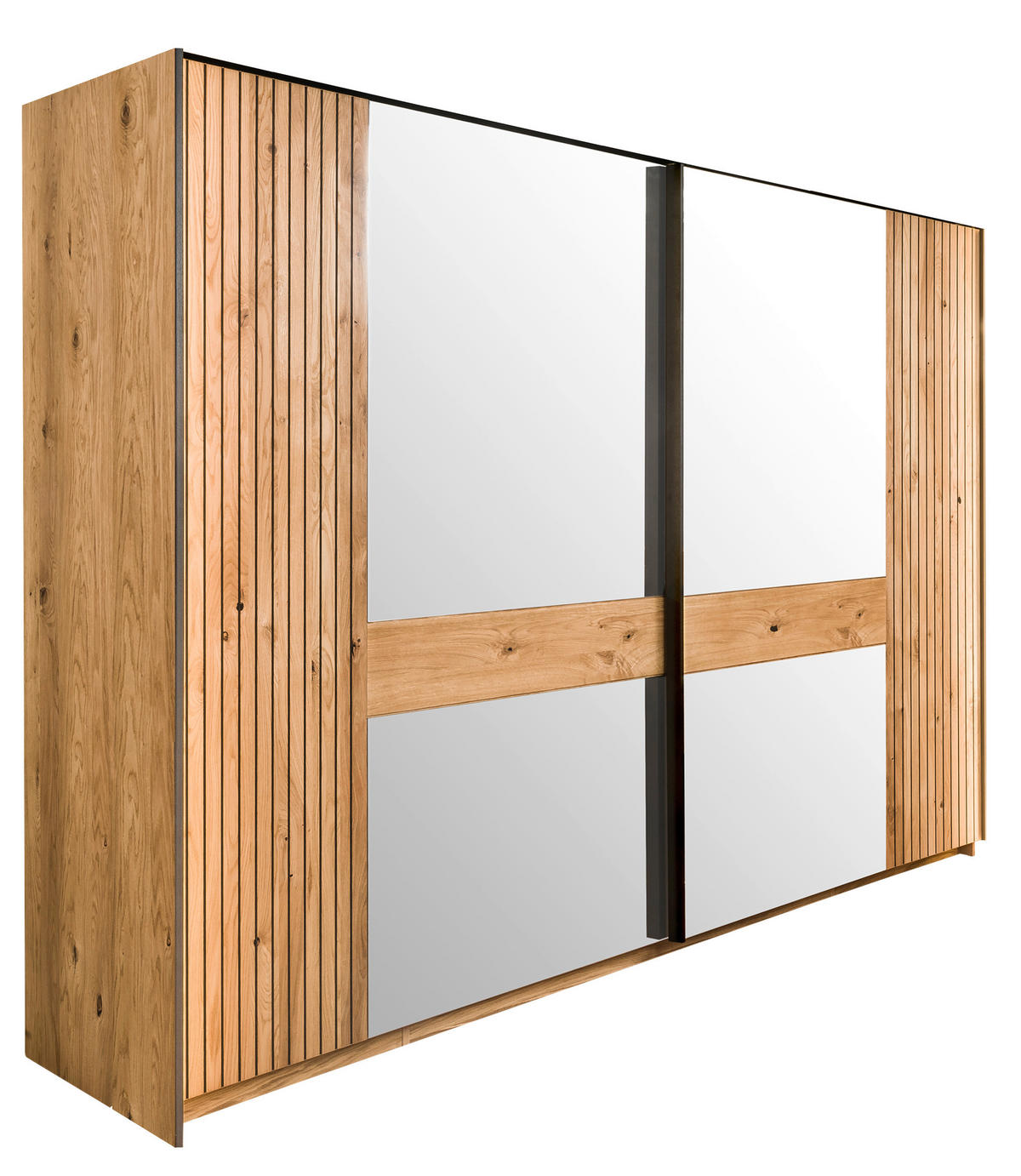 ŠATNÍ SKŘÍŇ SE ZRCADLEM, dub, barvy dubu, 296/214/67 cm - černá/barvy dubu, Lifestyle, kov/dřevo (296/214/67cm) - Linea Natura