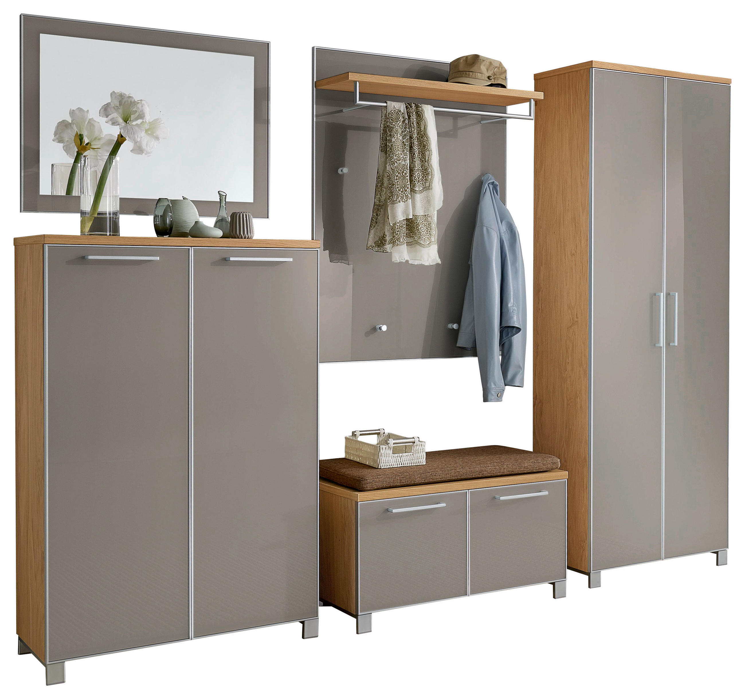 GARDEROBE Taupe, Hellbraun, Eiche Bianco - Taupe/Hellbraun, Design, Glas/Holz (260/193/40cm)