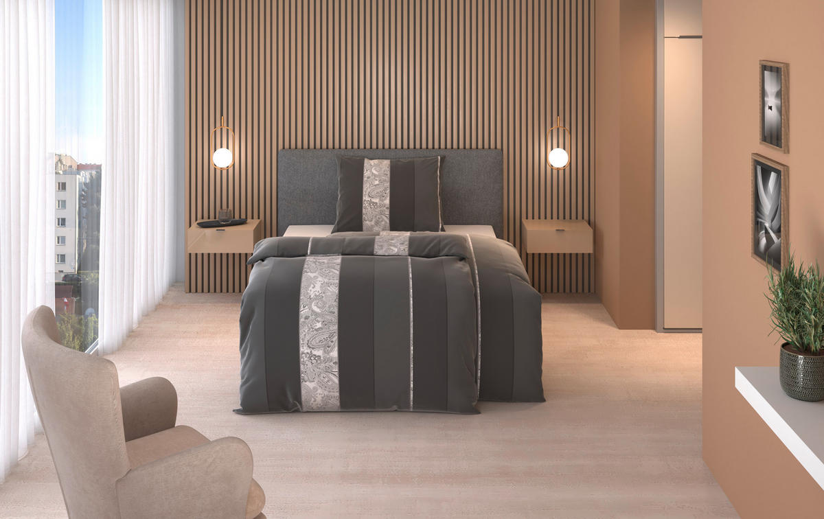 BETTWÄSCHESET STRIPES DK Satin 160/210 cm  50 cm/70 cm  - Anthrazit, Design, Textil (160/210cm) - Dieter Knoll