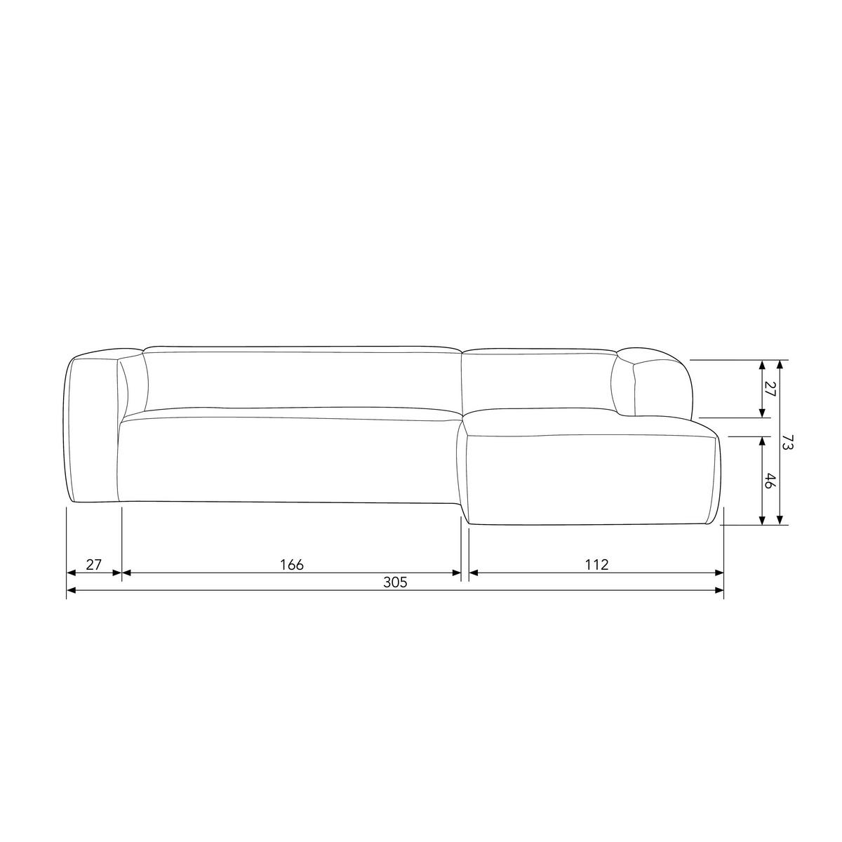 ECKSOFA Bean Cognac Kombination Echtleder/Stoff Lederlook  - Cognac/Schwarz, Design, Leder/Kunststoff (305/175cm) - Livetastic