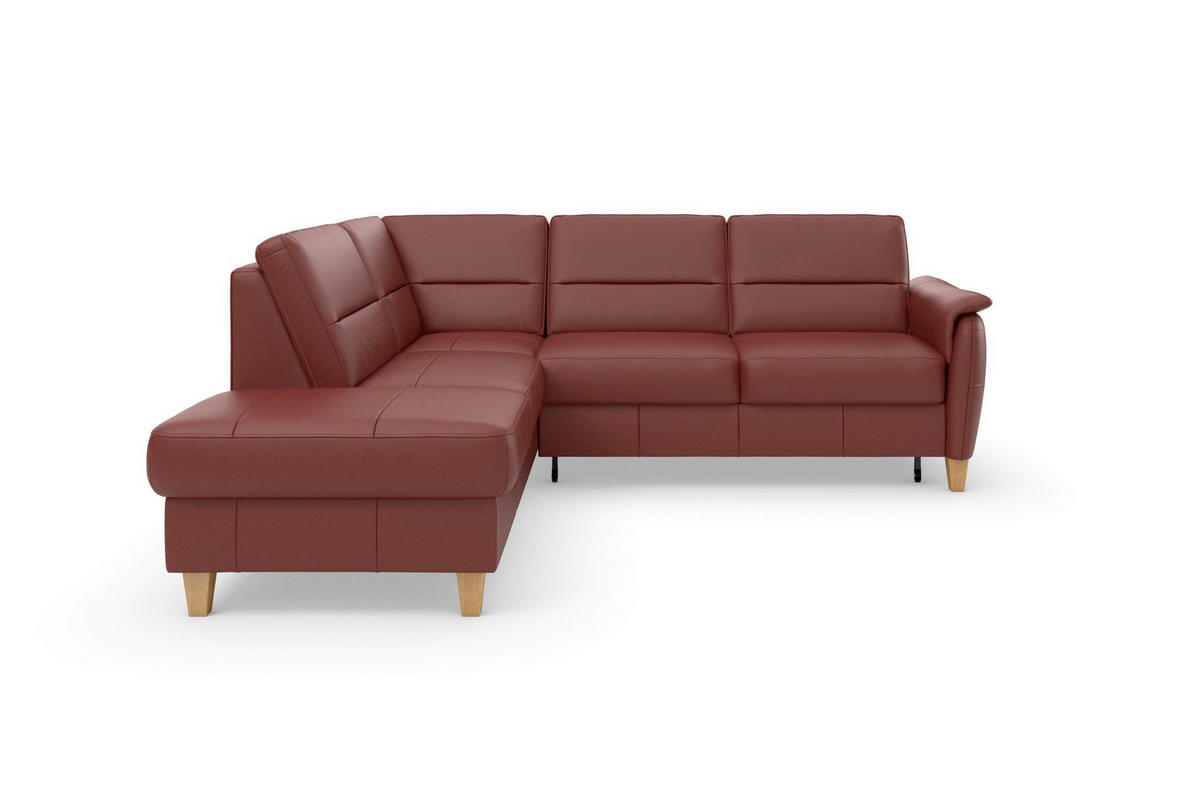 ECKSOFA PALMERA E Rotbraun Kombination Echtleder/Stoff Mikrofaser Stauraum  - Rotbraun/Eichefarben, Basics, Leder/Holz (212/236cm) - Sit & More