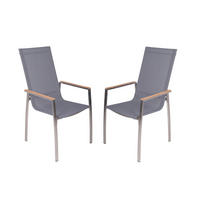 GARTENSTUHL-SET Teakholz Edelstahl Braun, Silberfarben, Hellgrau  - Silberfarben/Hellgrau, Basics, Holz/Kunststoff (61/108/56cm) - Gardenson