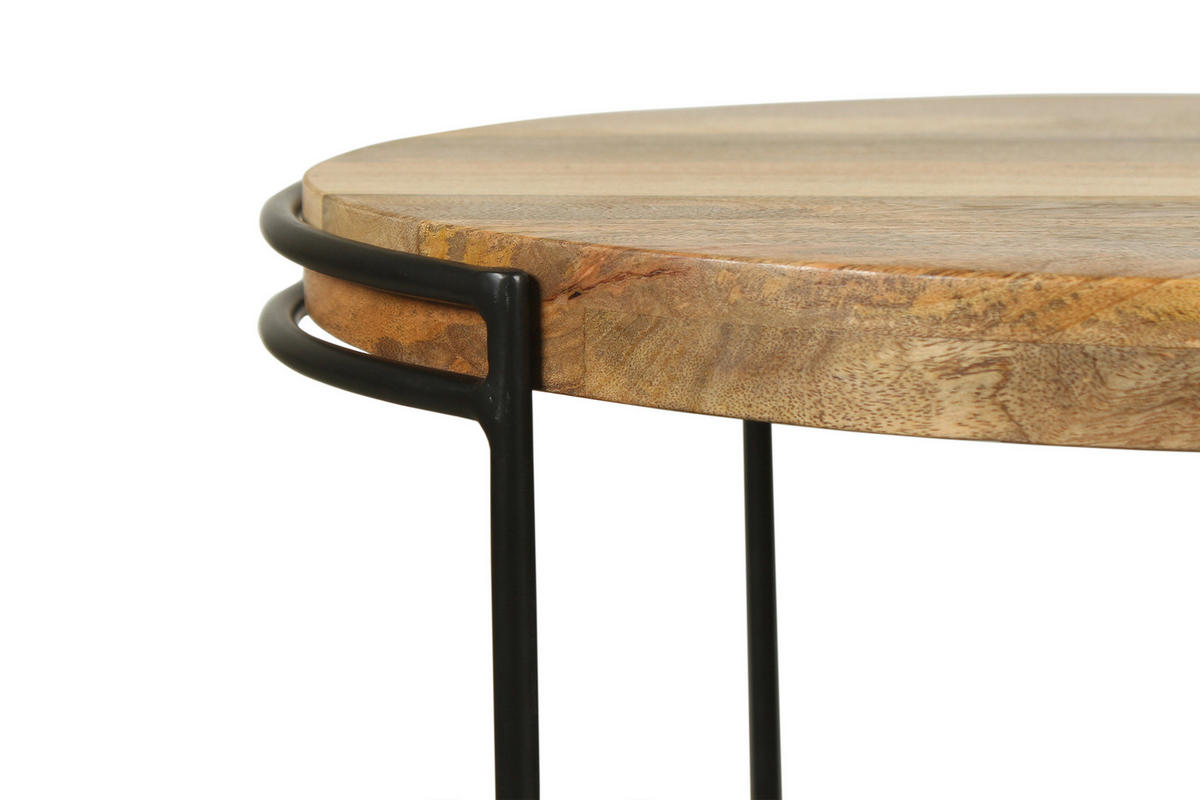 COUCHTISCH Mangoholz vollmassiv rund Schwarz, Hellbraun  - Hellbraun/Schwarz, Design, Holz/Metall (60/40cm) - Livetastic