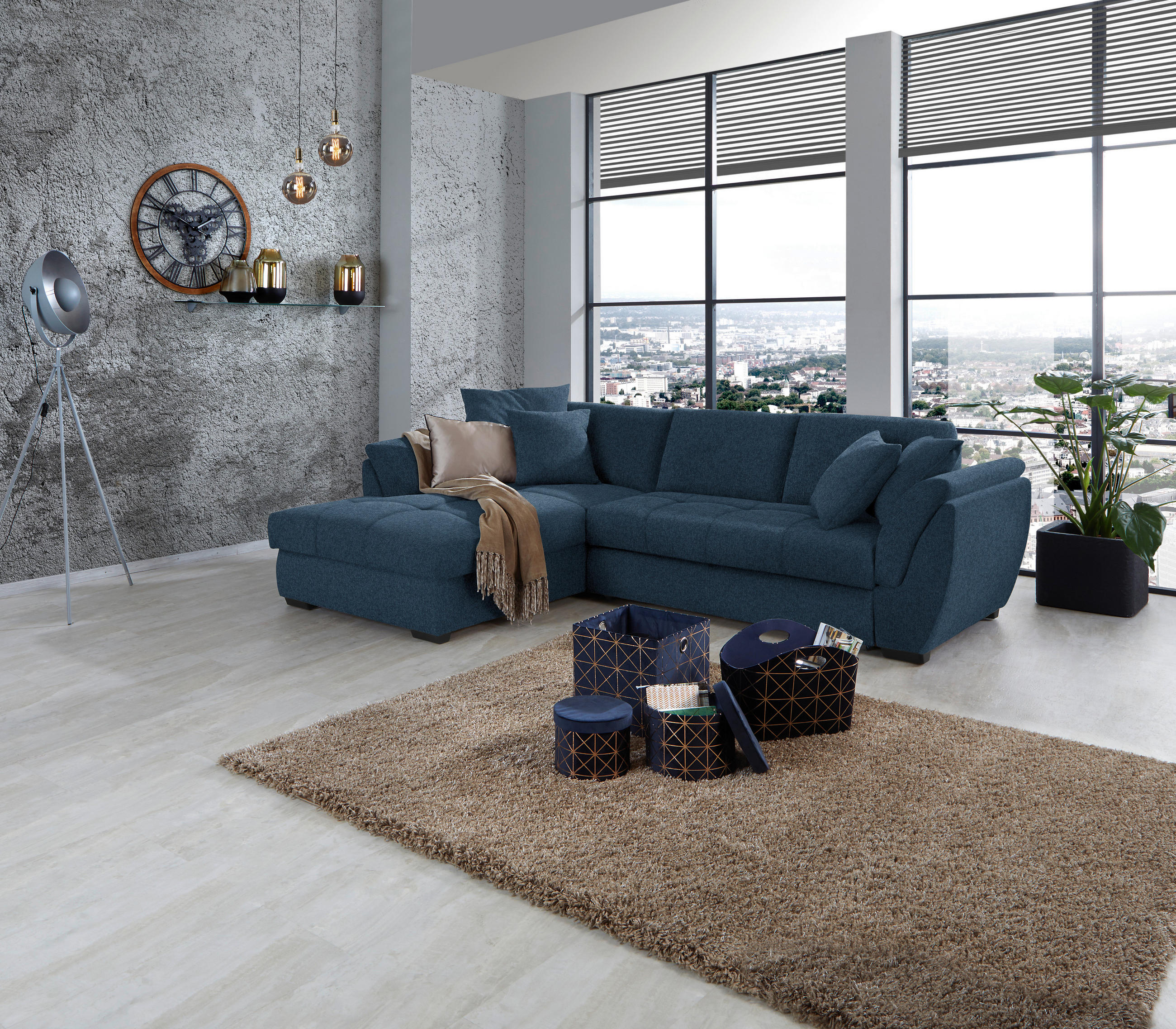 ECKSOFA in Webstoff Dunkelblau  - Schwarz/Dunkelblau, Design, Kunststoff/Textil (187/278cm) - Livetastic