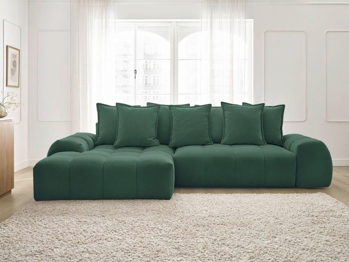 ECKSCHLAFSOFA EVEREST  mit Rücken echt, Armteil links, Armteil rechts Struktur Grün  - Schwarz/Grün, MODERN, Kunststoff/Textil (180/318cm) - Livetastic