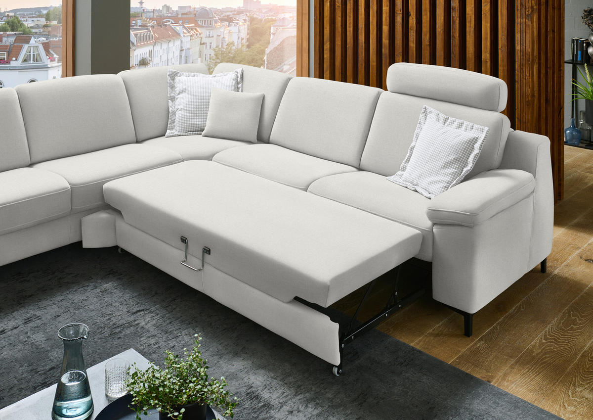 ECKSOFA Chenille Naturfarben  - Schwarz/Naturfarben, Design, Textil/Metall (278/278cm) - Valdera