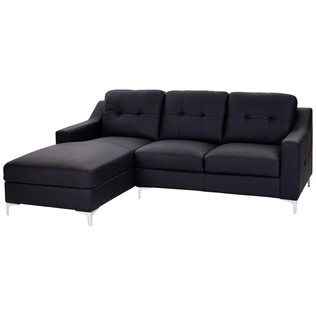 Thumbnail - Mid.you Ecksofa, Schwarz, Leder, Echtleder, Büffelleder, 3-Sitzer, Ottomane links, L-Form, 228x160 cm, Wohnzimmer, Sofas...