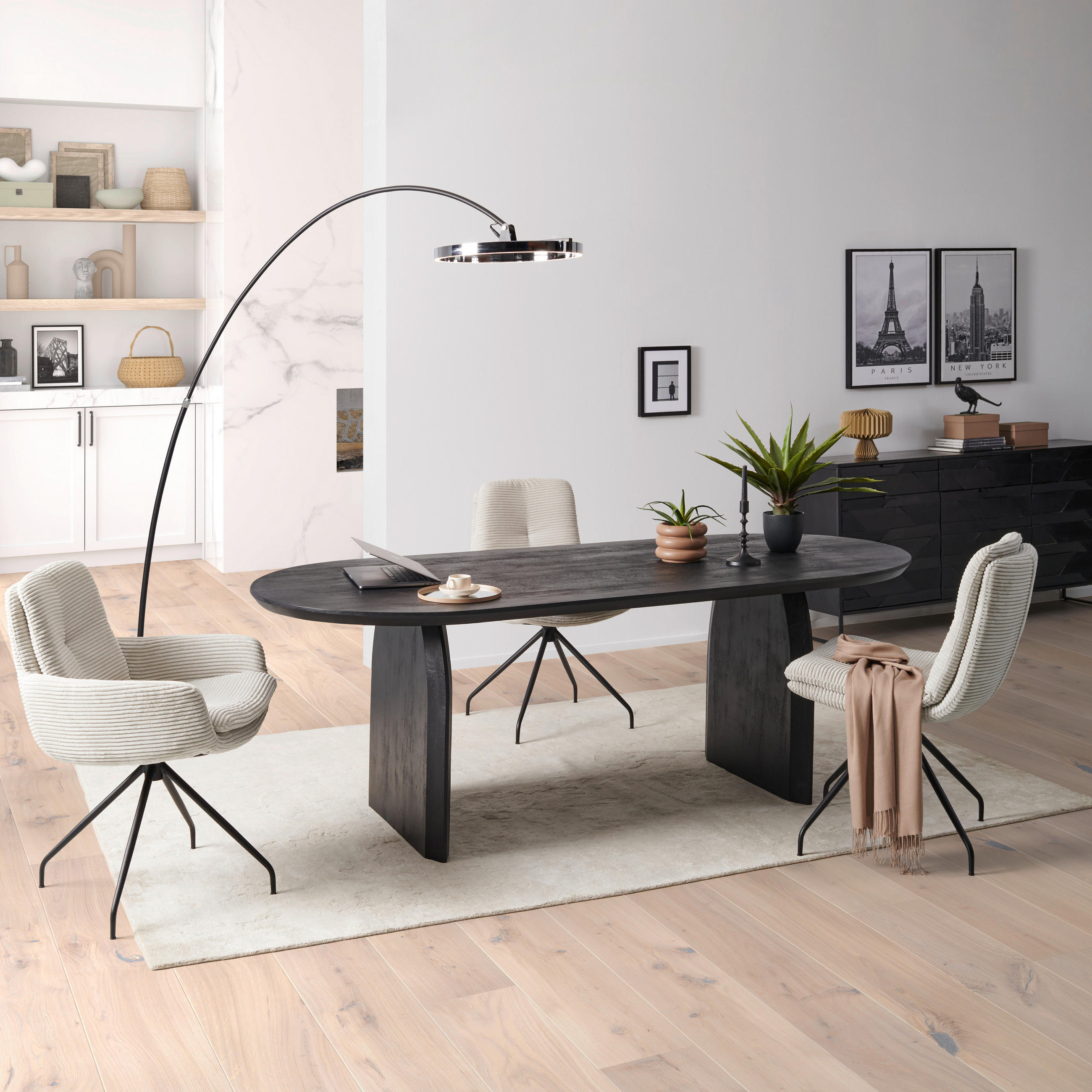 ESSTISCH Mangoholz teilmassiv oval Schwarz  - Schwarz, MODERN, Holz (220/76/100cm) - MID.YOU
