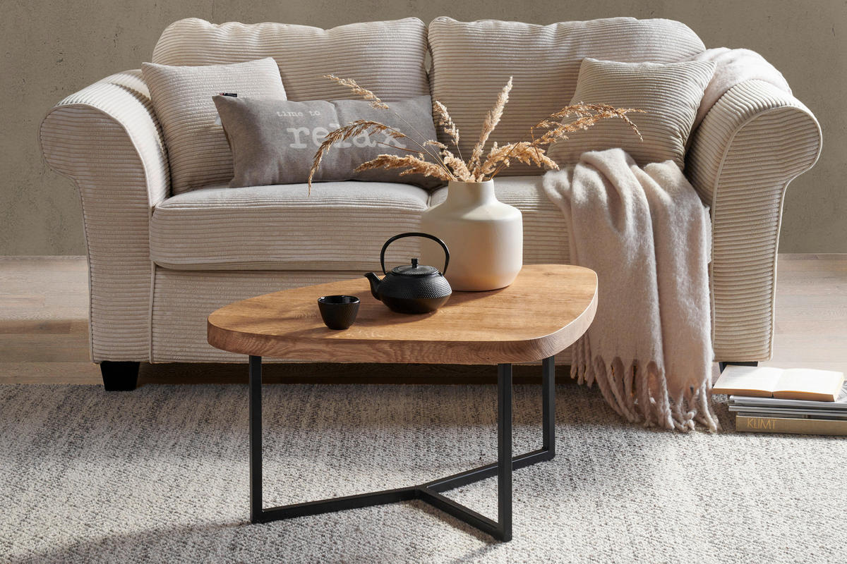 COUCHTISCH in Holz, Metall 100/100/38,5 cm  - Eichefarben/Schwarz, Natur, Holz/Metall (100/100/38,5cm) - Novel