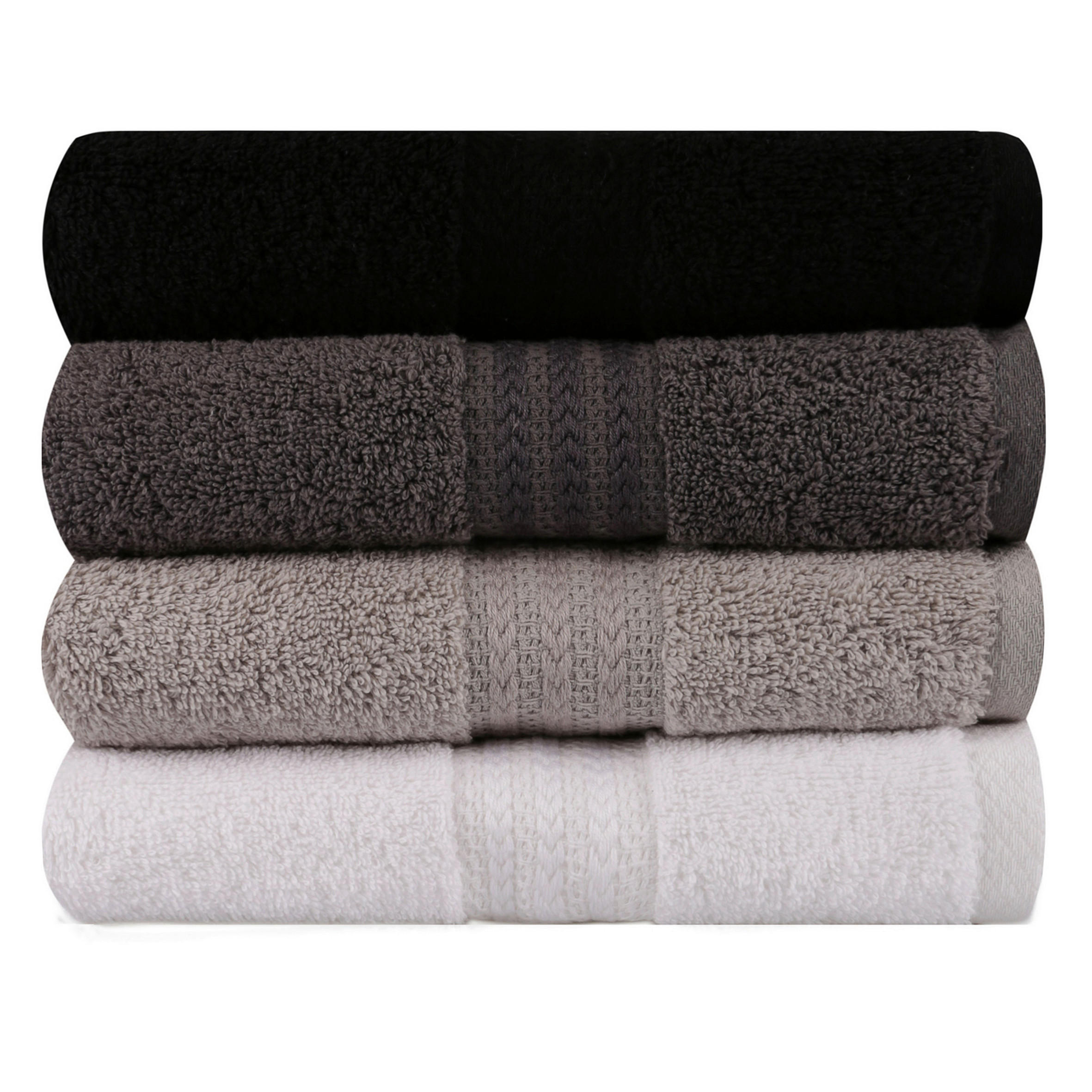 Thumbnail - Handtuchset, Grau, Schwarz, Weiß, Dunkelgrau, Textil, 4-teilig, Uni, 50x90 cm, angenehm weich, Badtextilien, Handtuch-Se...