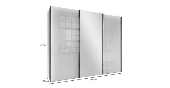 SCHWEBETÜRENSCHRANK 250/217/67 cm 3-türig  - Chromfarben/Weiß, KONVENTIONELL, Glas/Holzwerkstoff (250/217/67cm) - Dieter Knoll