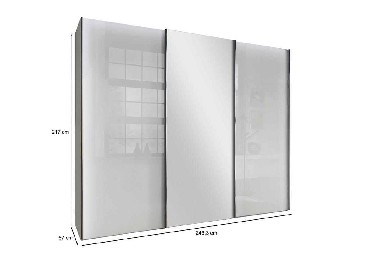 SCHWEBETÜRENSCHRANK in Grau, Weiss  - Chromfarben/Weiss, Konventionell, Glas/Holzwerkstoff (250/217/67cm) - Dieter Knoll